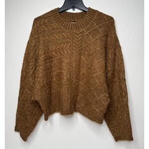 ABERCROMBIE & FITCH Cable Knit‎ Crew Dolman Sweater Sz S/M Brown Y2K Preppy Boho